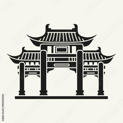 Traditional Asian Temple Gate Illustration from a Straight-On Viewpoint