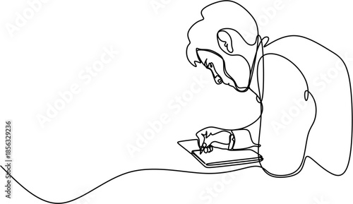 Continuous Line Art of a Person Writing in a Notebook Vector