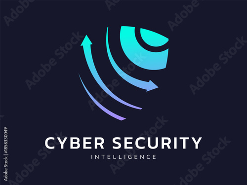 Cyber security intelligence data protection with convert arrows overlapping in shield shapes technology vector logo design concept. Abstract shield security icon logotype for ID ui, automation, robot.