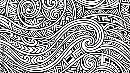 Abstract tribal wave pattern line art illustration with bold black geometric swirls textures for modern decorative background design wallpaper textile print