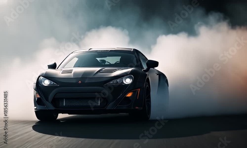 Driving a low profile car through smoke and light for a dramatic turning moment