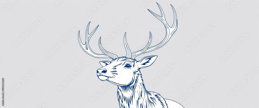 Fototapeta premium Elegant line art drawing of a majestic stag with antlers, isolated, design