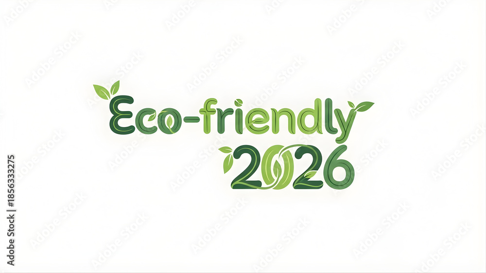 Fototapeta premium Eco friendly 2026 logo with green leaves and modern design