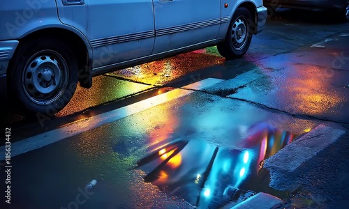 Observing Colorful Reflections on a Wet Street after Rain