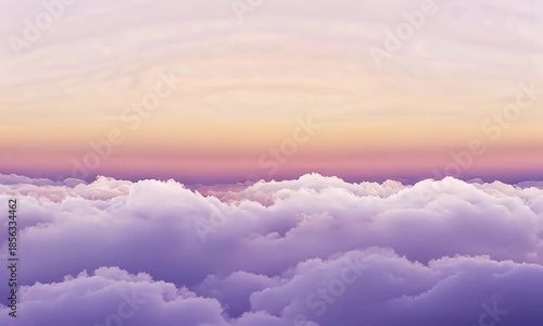 observing a serene sunrise above the clouds in soft pastel hues