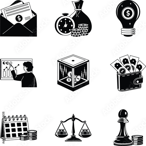 
Collection of Bank and Finance Doodle Style Illustrations 

