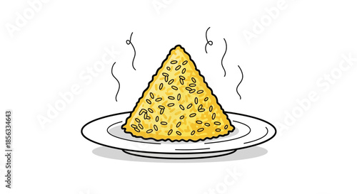 Steaming Hot Rice on a Plate Hand Drawn Illustration.