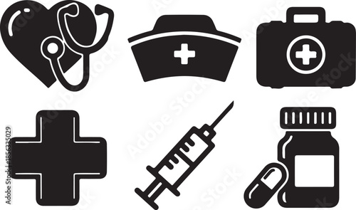 Medical icons set vector symbols for web and design button badge illustration shadow style