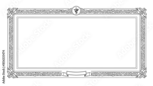 Elegant vintage ornamental frame with intricate details and central crest, perfect for certificates or diplomas.