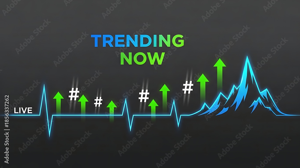 Obraz premium Vital Signs Trending Now Banner Template with Heart Monitor Line Transforming into Viral Growth Mountain Graph
