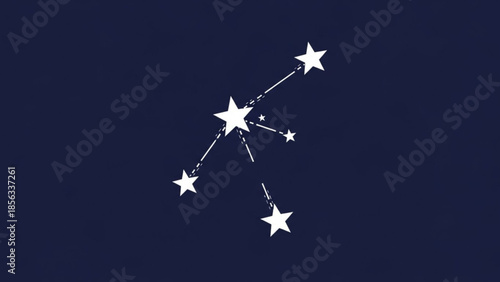 A stylized illustration of a star constellation on a dark blue background with white stars and connecting lines