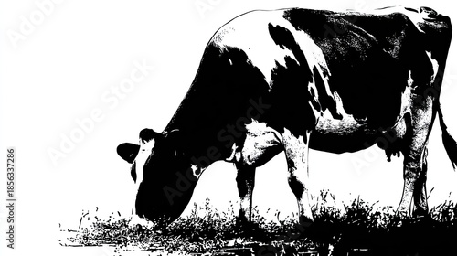  cow silhouette in the meadows  grazing on grass minimal rural livestock animal illustration isolated on white background