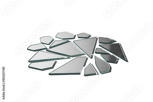 Abstract geometric shattered mirror fragments isolated on transparent background