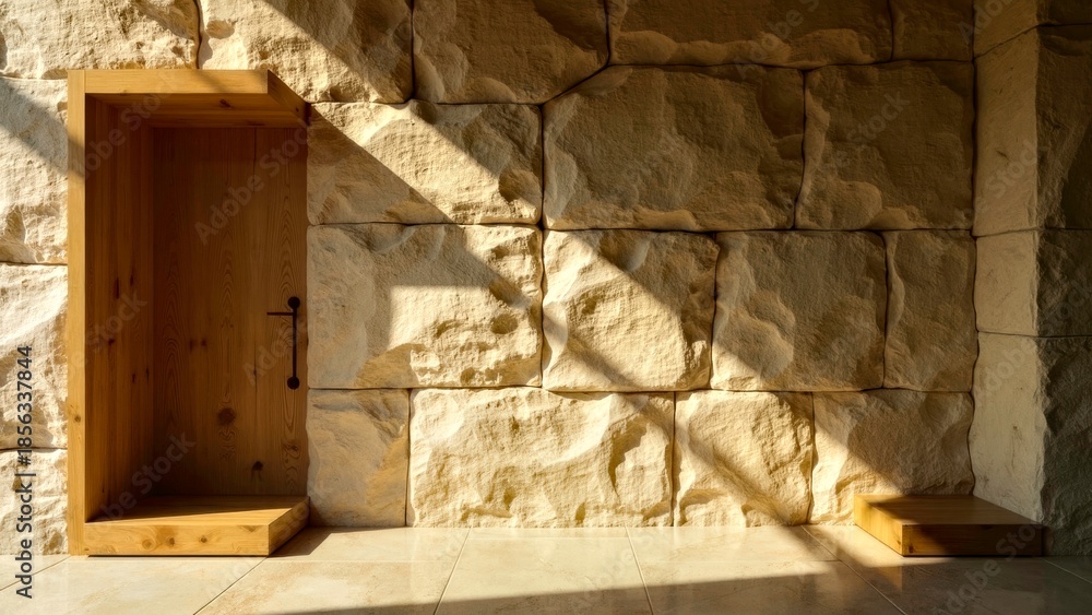 Obraz premium Gorgeous architectural scene of the stone hall side door