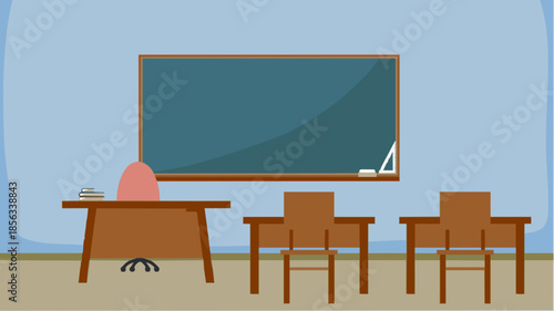 school desk with blackboard