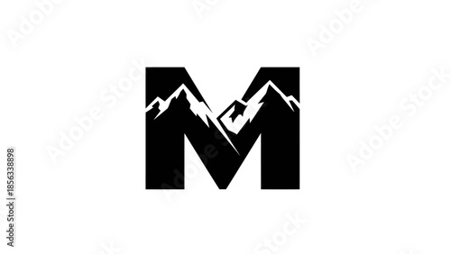 Bold M letter logo with mountain peaks design.
