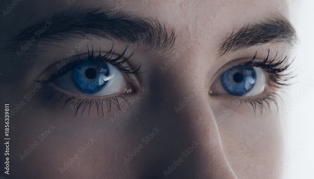 Fototapeta premium The allure of intense blue eyes is captured in this striking portrait, drawing viewers into a world of depth and emotion. Eyes with intense blue in the form of macro close-up.