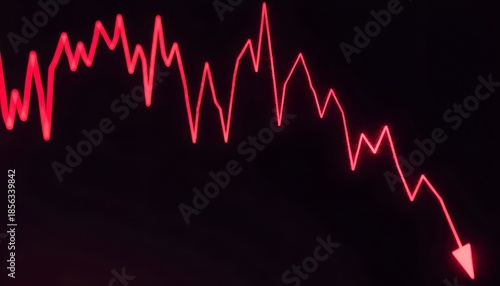 The graph plunges downwards, with a sharp drop, representing financial crisis and market downturn, it conveys the idea of significant loss and financial struggle.