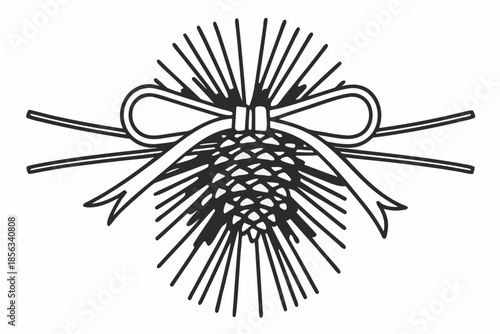 Festive Pine Cone with Bow and Needles Illustration