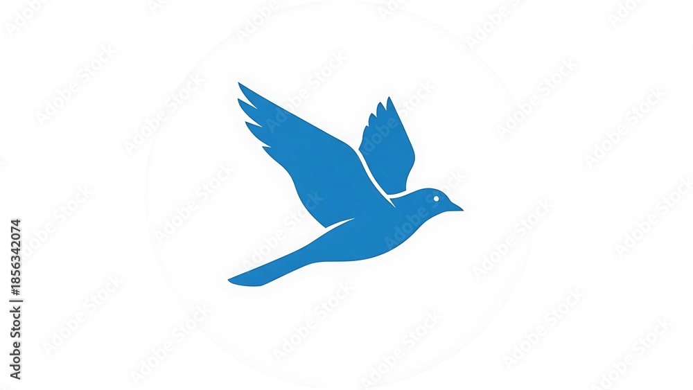 Obraz premium A graceful blue bird in flight, symbolizing freedom and peace, rendered in a clean, modern graphic style against a white background, perfect for digital and print media
