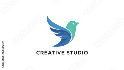 Free Download Graceful Blue and Green Bird Logo for Creative Studio Branding. - GFXLoad