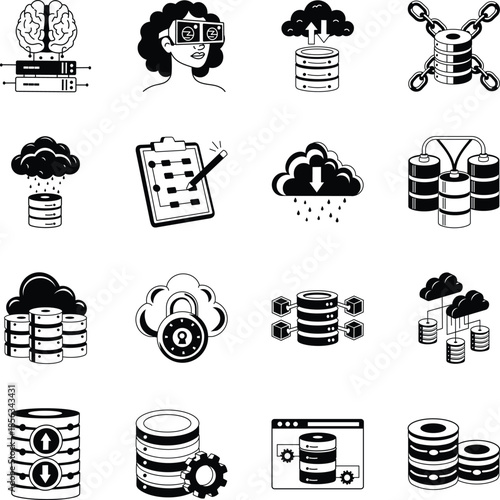 Collection of Database Doodle Style Illustrations

