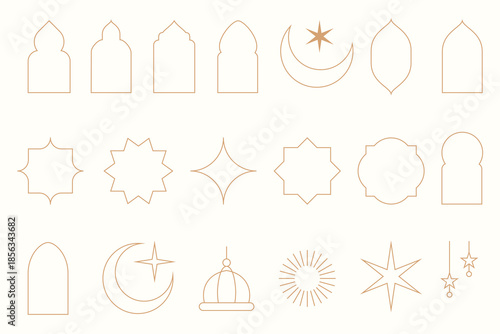 Minimalist Islamic geometric outline element of ramadan kareem and eid mubarak islamic moment.