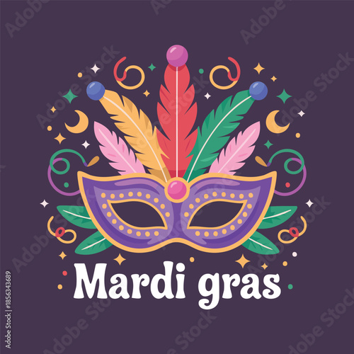Mardi Gras Mask With Feathers and Confetti
