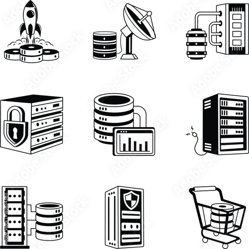 Collection of Database Doodle Style Illustrations

