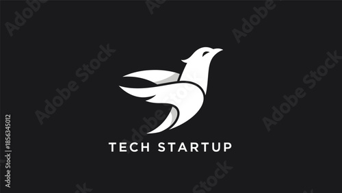 Modern abstract white bird logo for tech startup company.