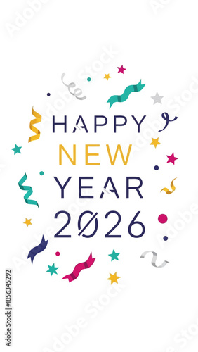 Vibrant New Year celebration with colorful decorations and confetti