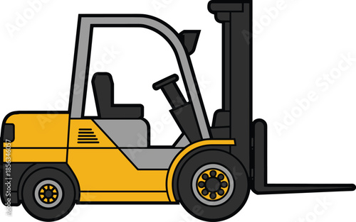 Yellow forklift truck vector illustration, industrial warehouse lifting vehicle, logistics transport equipment isolated on white background for commercial use