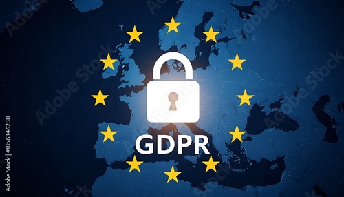 GDPR data protection concept with lock and Europe map illustration
