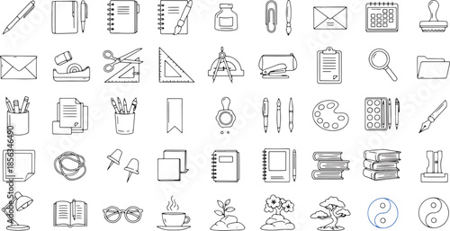 Set of Minimalist Stationery and Office Supply Icons