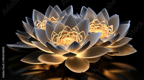Abstract lotus flowers with golden glow