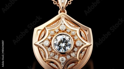 Gold Diamond Pendant Isolated on Black