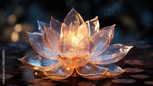 Illuminated Crystal Lotus Flower Close-Up Still