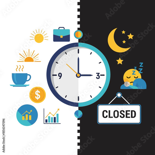 Time Management Icon Set With Day And Night Elements