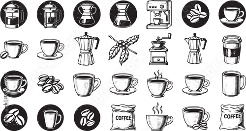 Vintage Hand Drawn Coffee Icon Set