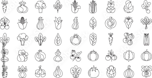Set of Minimalist Line Art Vegetable Icons