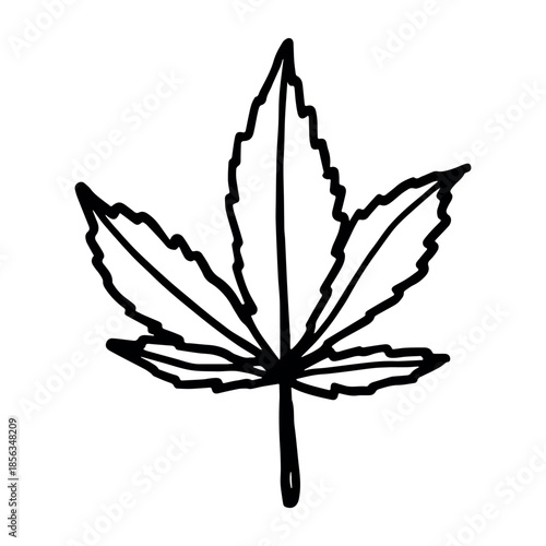 Hand drawn cannabis leaf Medicine marijuana Hemp leaves clipart in doodle style Single element for print, web, design, decor