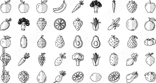 Sketched Fruit and Vegetable Icons Set