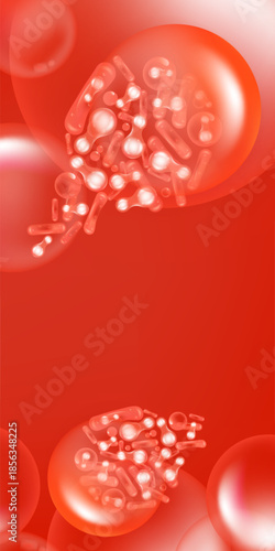 Probiotic and Hyaluronic acid skin solutions ad, red collagen, and vitamin serum drops, cosmetic advertising background ready to use, illustration vector.
