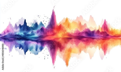 Digital facet design in the shape of sound waves or mountains, presented in vibrant colors on a white background. This abstract pattern represents creativity, technology, and modern, Generative AI