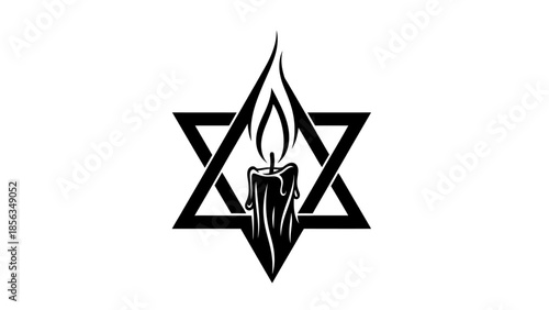 Star of David with burning candle, a symbol of remembrance and Jewish faith.