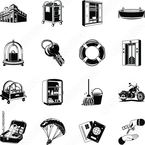 Set of Hotel Essentials Doodle Style Illustrations 
