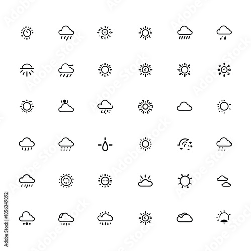 Simple weather forecast line icons set with sunny rainy cloudy conditions