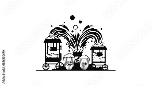 Whimsical popcorn carts bursting with flavor and fun, creating a celebratory atmosphere.