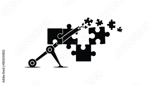 Robotic arm assembling a puzzle, symbolizing automation and problem solving