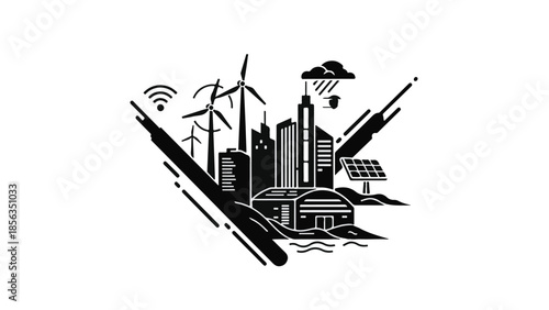 Futuristic cityscape powered by renewable energy and smart technology